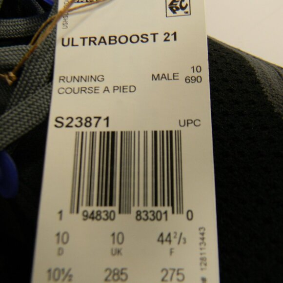 NIB Mens Adidas Ultraboost 21 Blue\\Gray\\Black Running Shoes Size 10.5